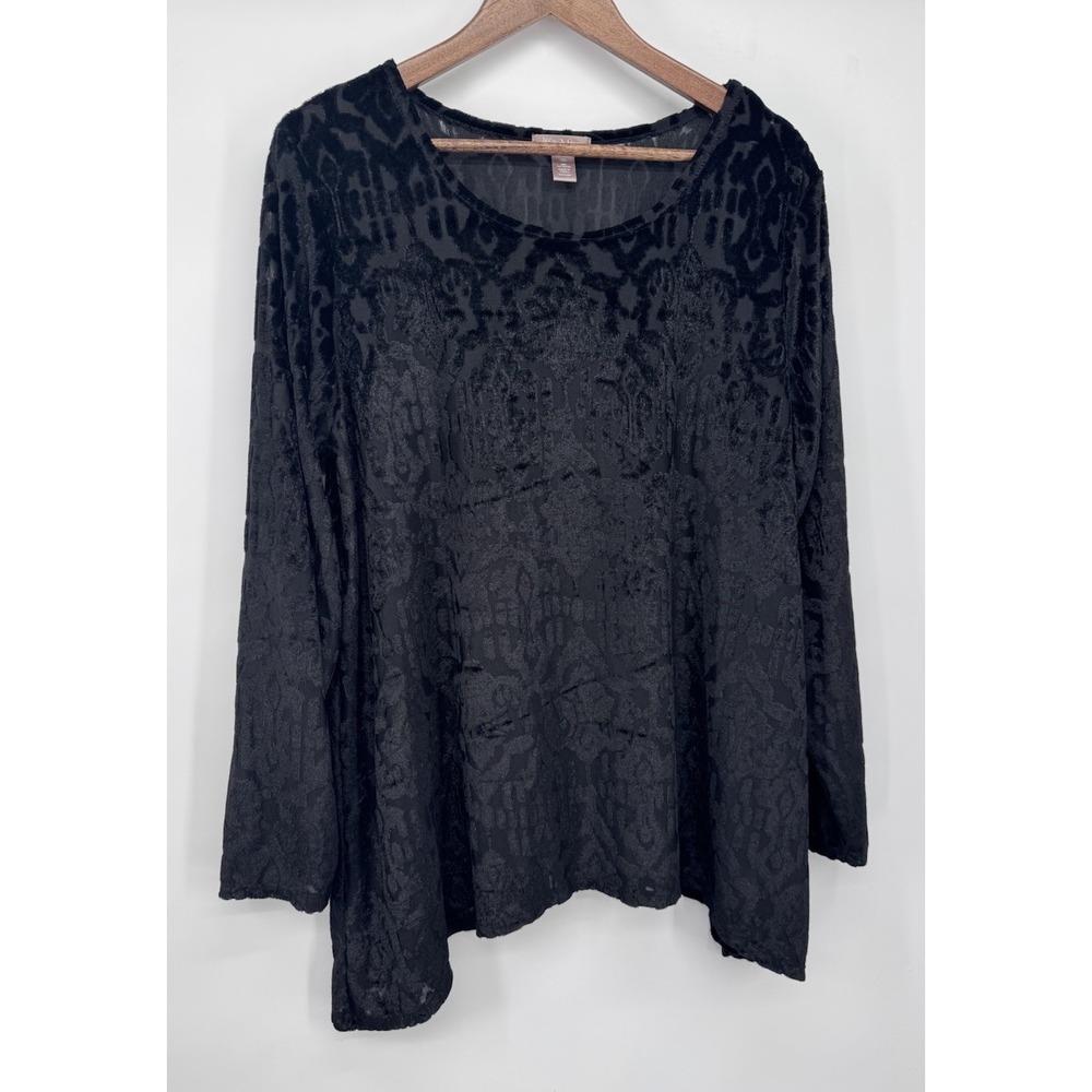 Velvet Burnout Tunic Asymmetrical XXL Long Sleeve Witchy Grunge Fairy Sheer